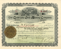 Quartzite Gold Mining Co. - Stock Certificate